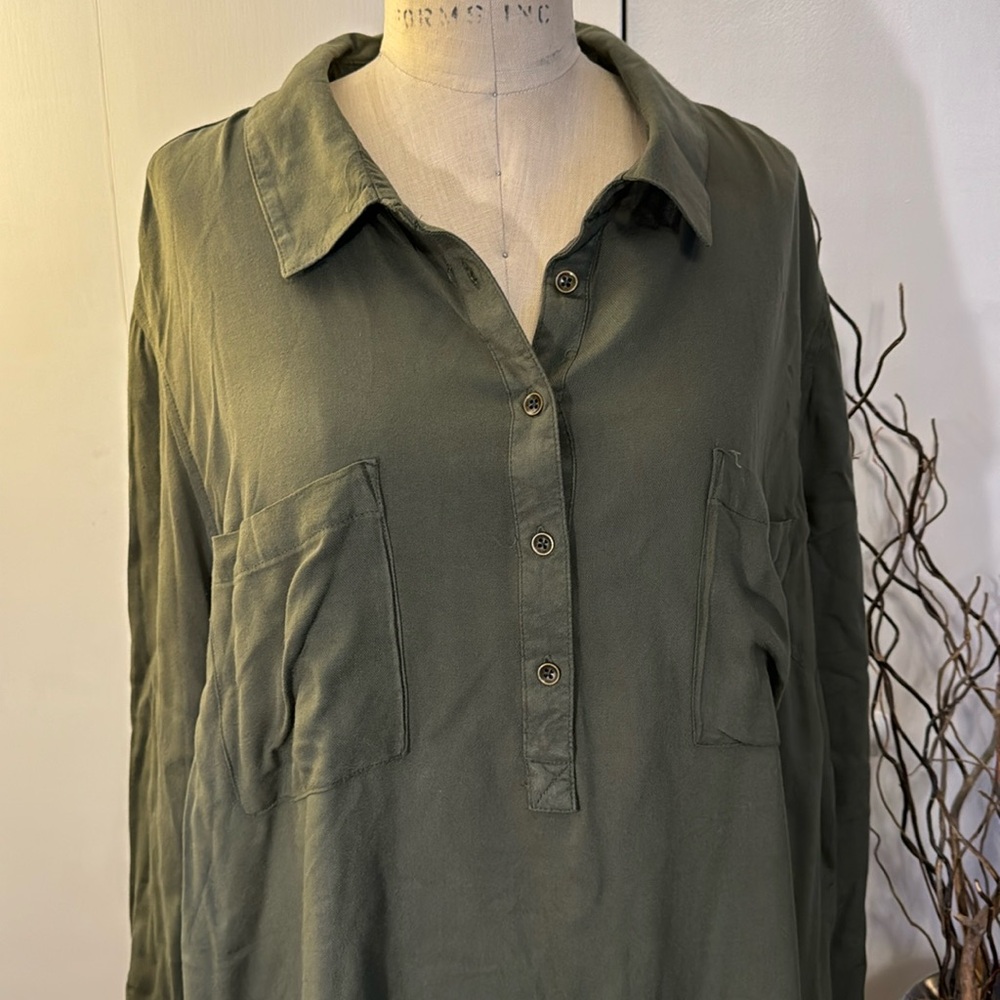 Terra & Sky collared long sleeve button up dress with rollup sleeves - Picture 2 of 6